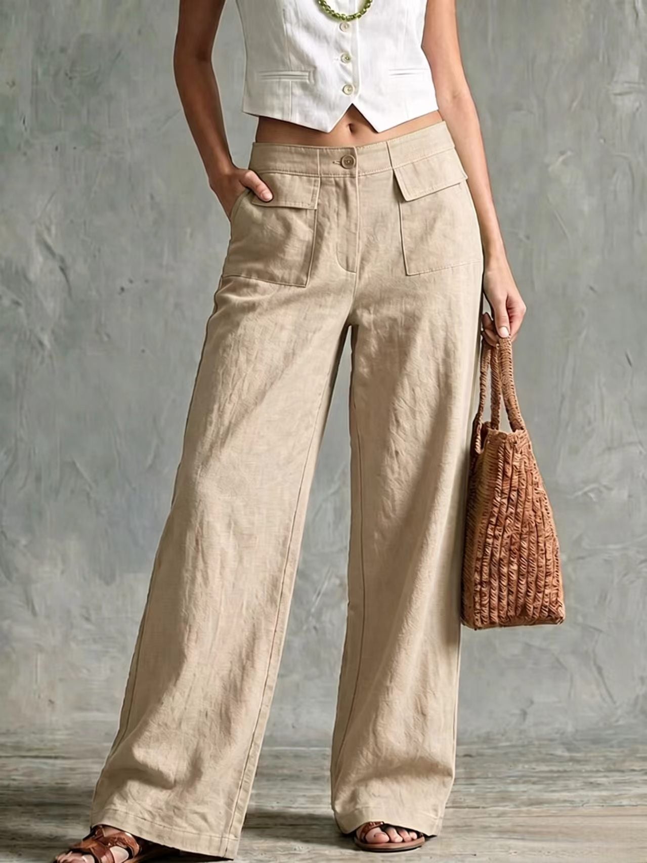 Women's Loose Elastic-Waist Trousers - Casual Wide Leg Everyday Pants