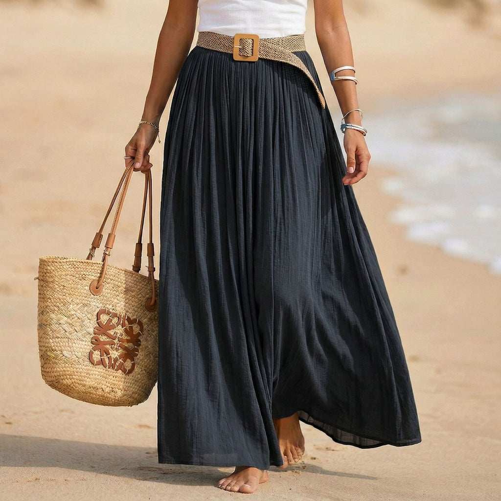 Women's Flared Maxi Dress - Elastic Waist Holiday Beach Dress