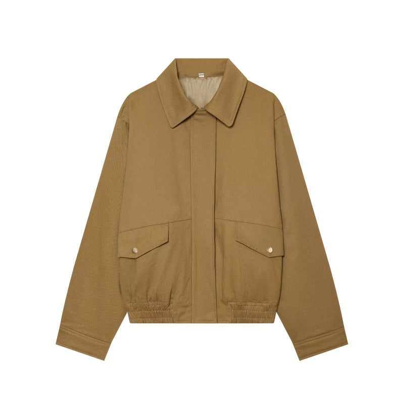 Women's Casual Cotton Jacket - Notched Lapel Utility Layer