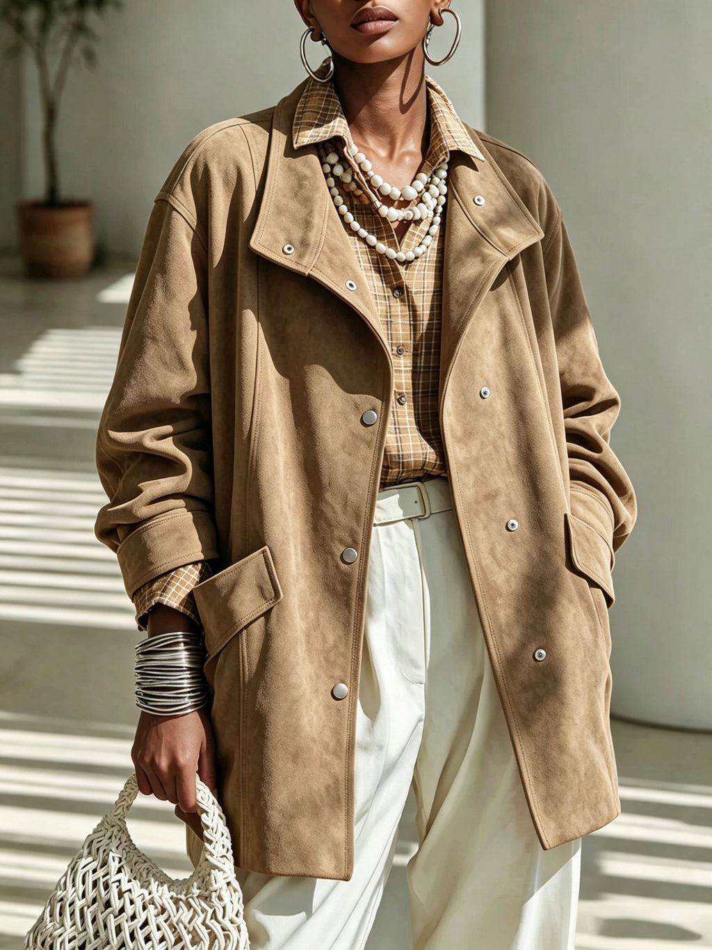 Mandarin-Collar Mid-Length Coat - Elegant and Warm