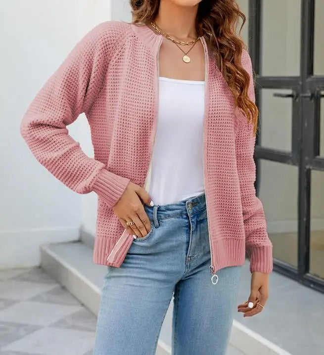 Women's Zip-Up Cardigan - Casual Long Sleeve Everyday Layer