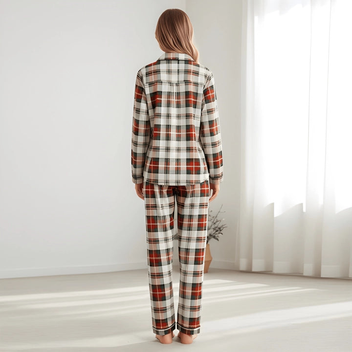 Couples Plaid Pattern Long-Sleeve Pajama Set – Matching Sleepwear Outfit