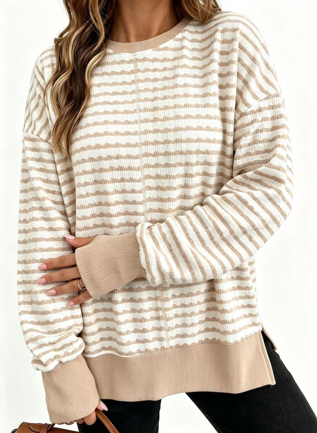 Side-Slit Striped Pullover Top - Casual and Relaxed
