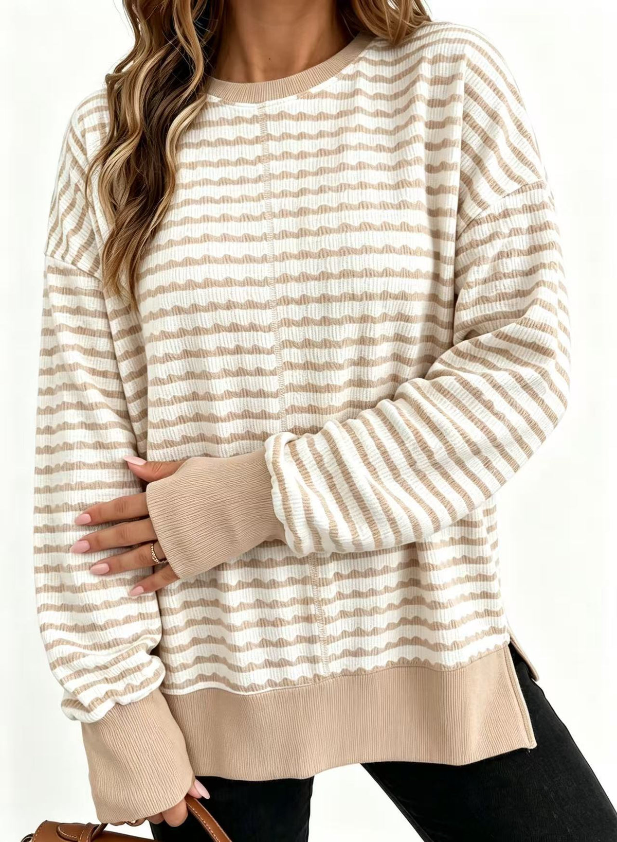 Side-Slit Striped Pullover Top - Casual and Relaxed