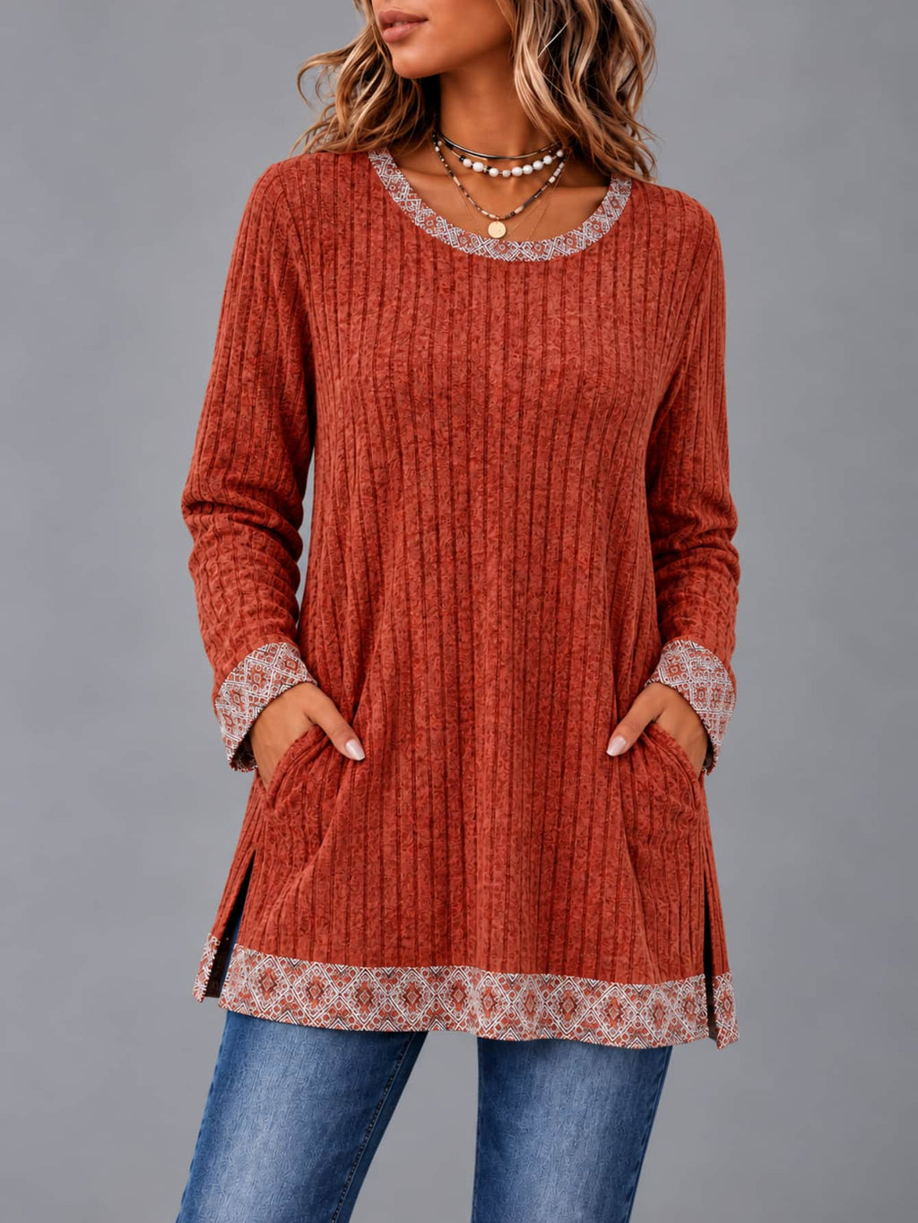 Color-Block Long Top - Casual and Modern