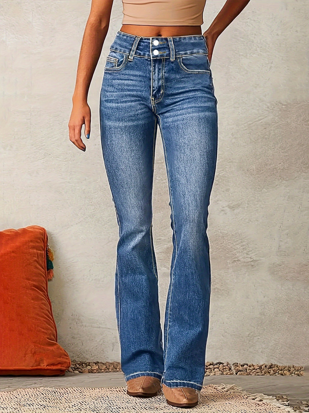 Women's High Waisted Flare Jeans - Slimming Everyday Casual Trousers