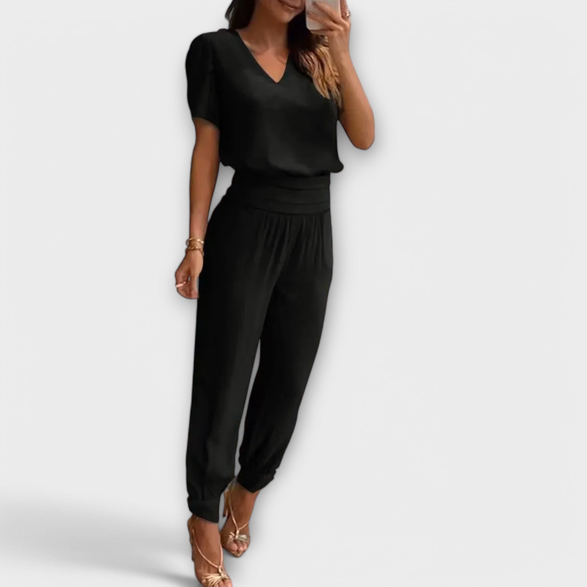 Women's Two Piece Trouser Set - Elegant Top and Wide Leg Pants