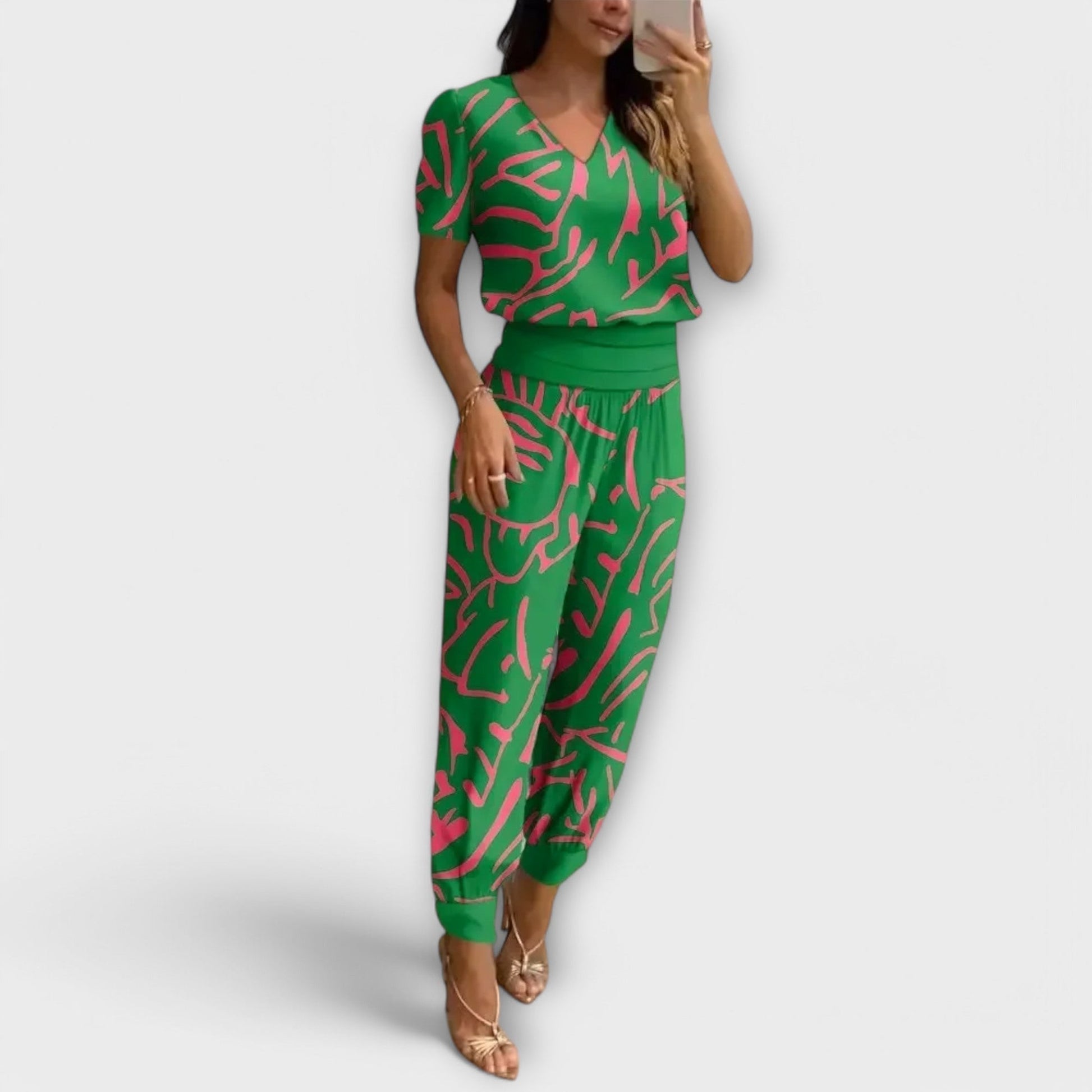 Women's Two Piece Trouser Set - Elegant Top and Wide Leg Pants