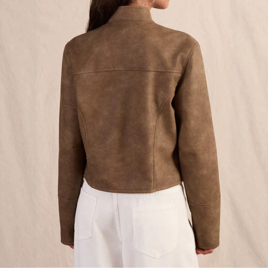 Women's Short Leather-Look Jacket - Chic and Modern