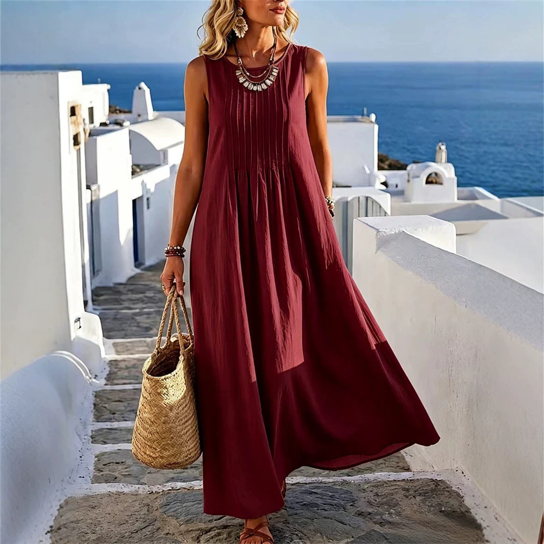 Women's Round-Neck Casual Dress - Relaxed Summer Day Style