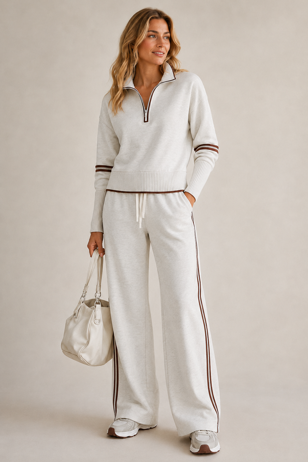 Women's Zip Sweater Set - Comfortable Modern Lounge Outfit
