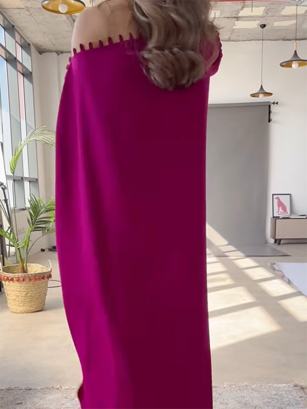 Women's Buttoned H-Line Maxi Dress – Loose Solid Color Vacation Dress