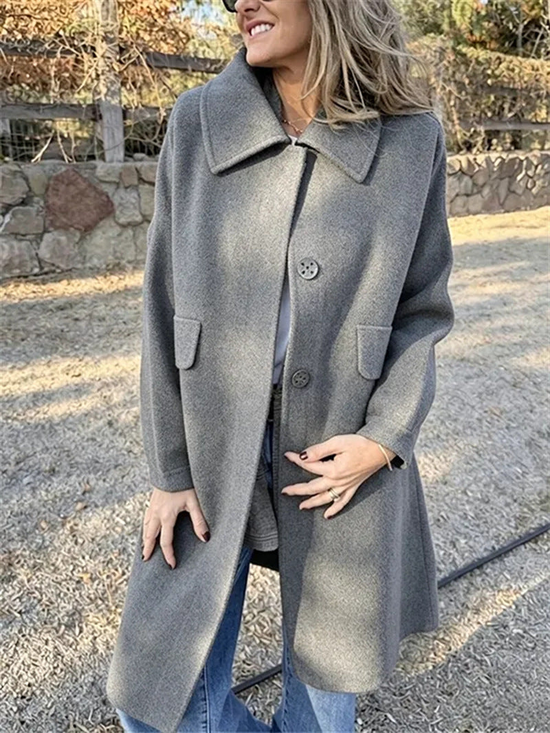 Women’s Casual Single-Breasted Wool Jacket – Elegant Warm Everyday Style