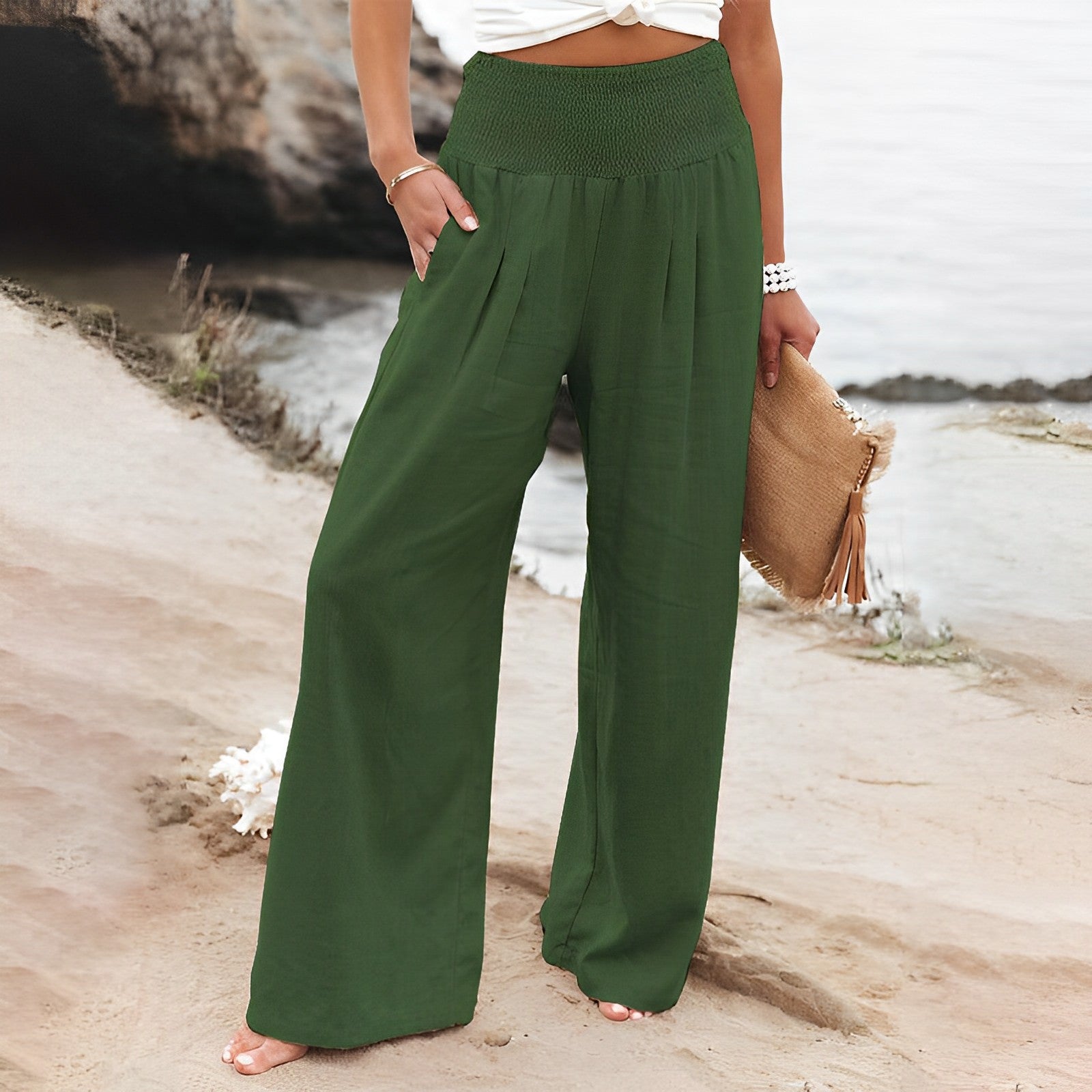 Women's Wide Leg Trousers - Relaxed High-Waist Everyday Pants