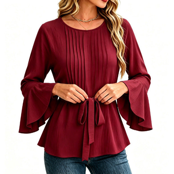 Women's Solid Long-Sleeve Blouse - Simple and Elegant