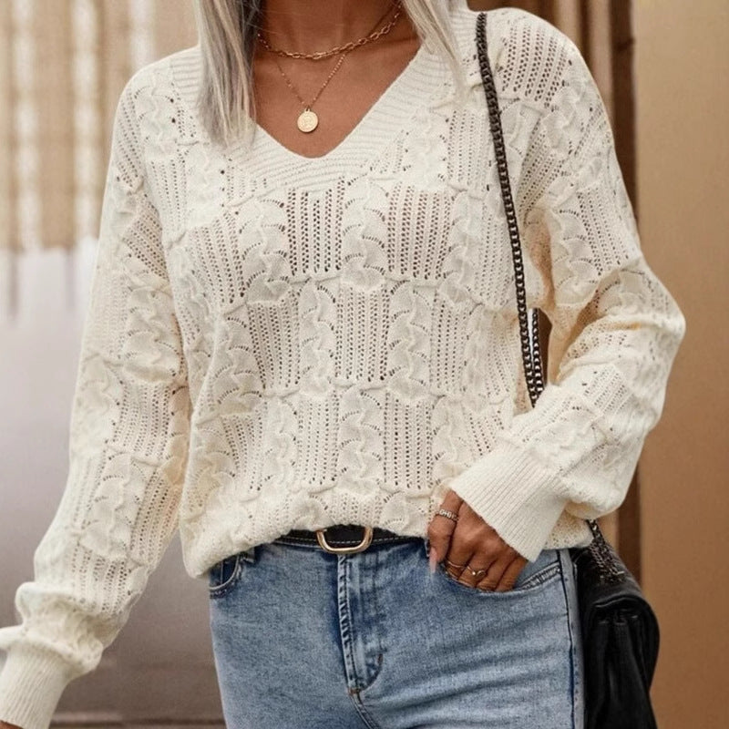 Hollow-Out Lace-Up Knit Top - Soft and Feminine