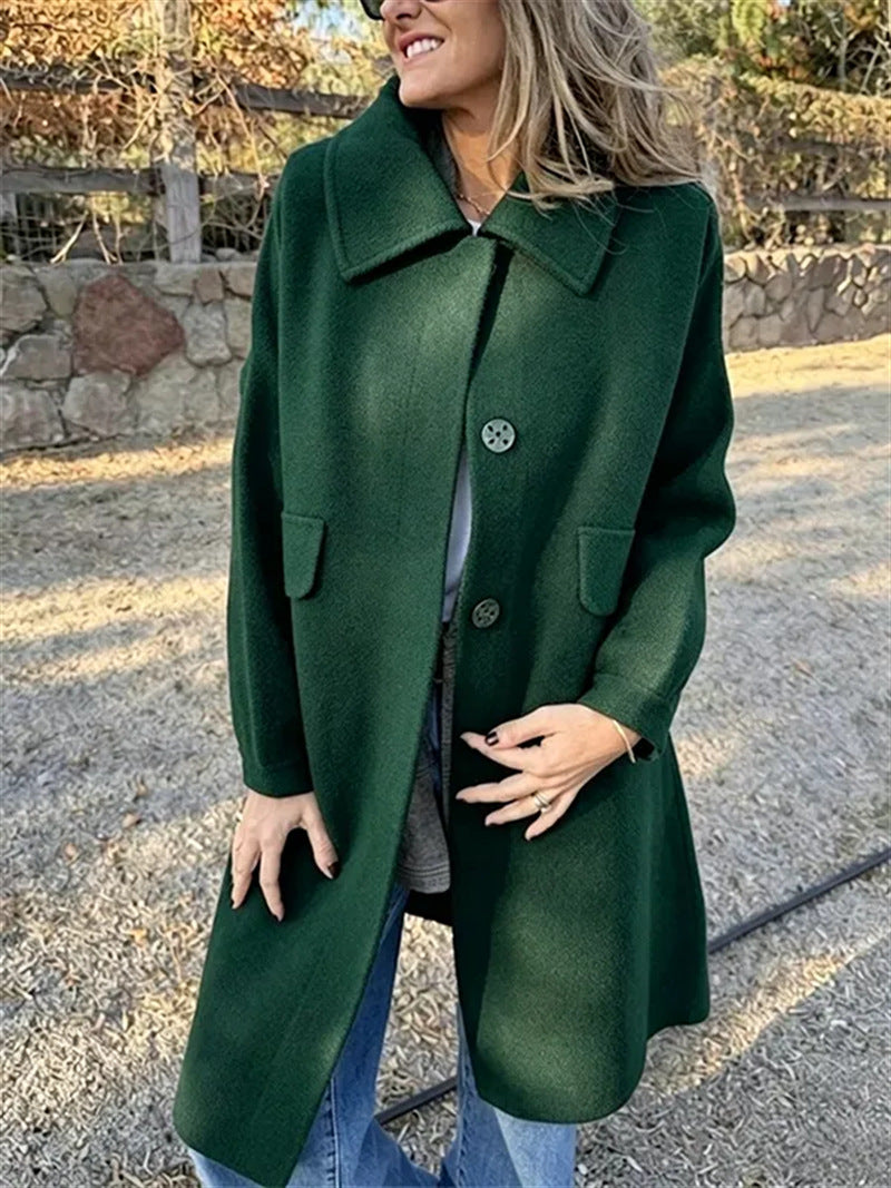 Women’s Casual Single-Breasted Wool Jacket – Elegant Warm Everyday Style