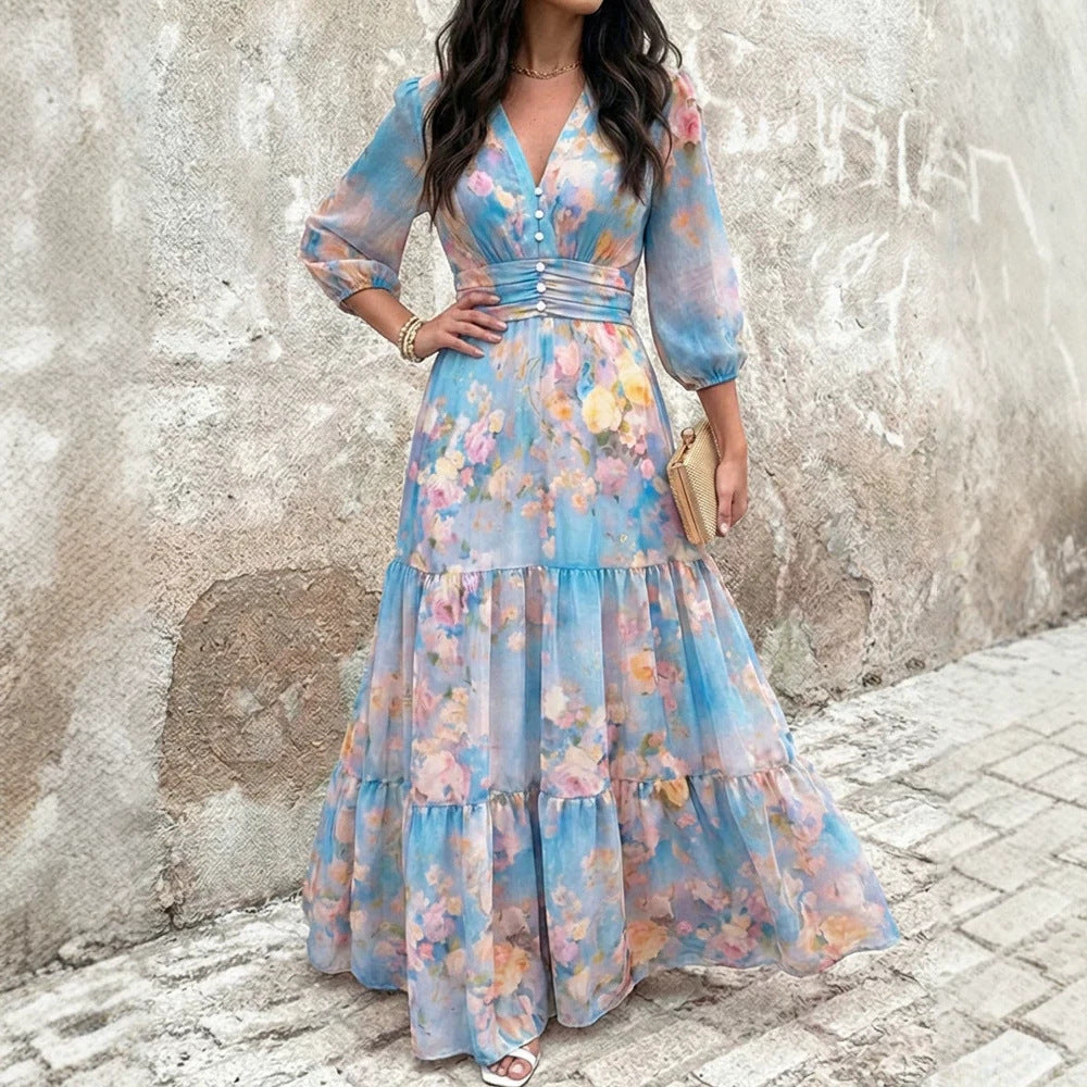 Women's Layered Ruffled Midi Dress – Elegant Feminine Occasion Style