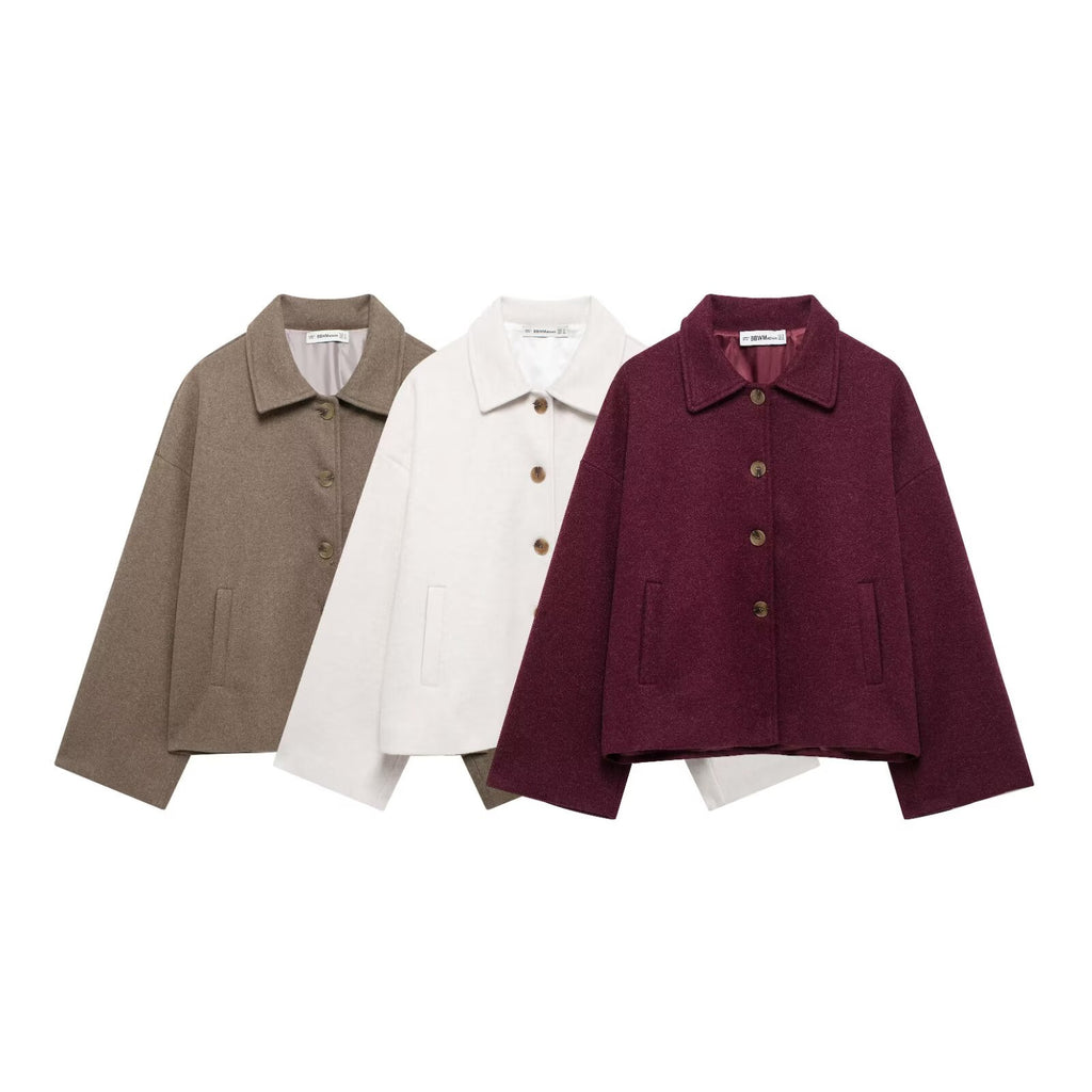 Short Notched-Collar Wool Coat - Chic and Soft