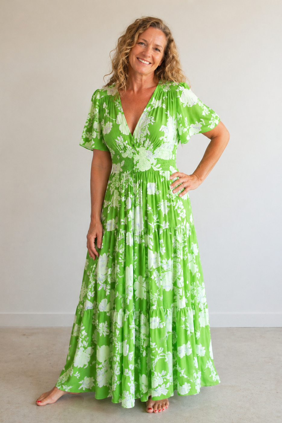 Women's V Neck Maxi Dress – Flowy Elegant Summer Dress