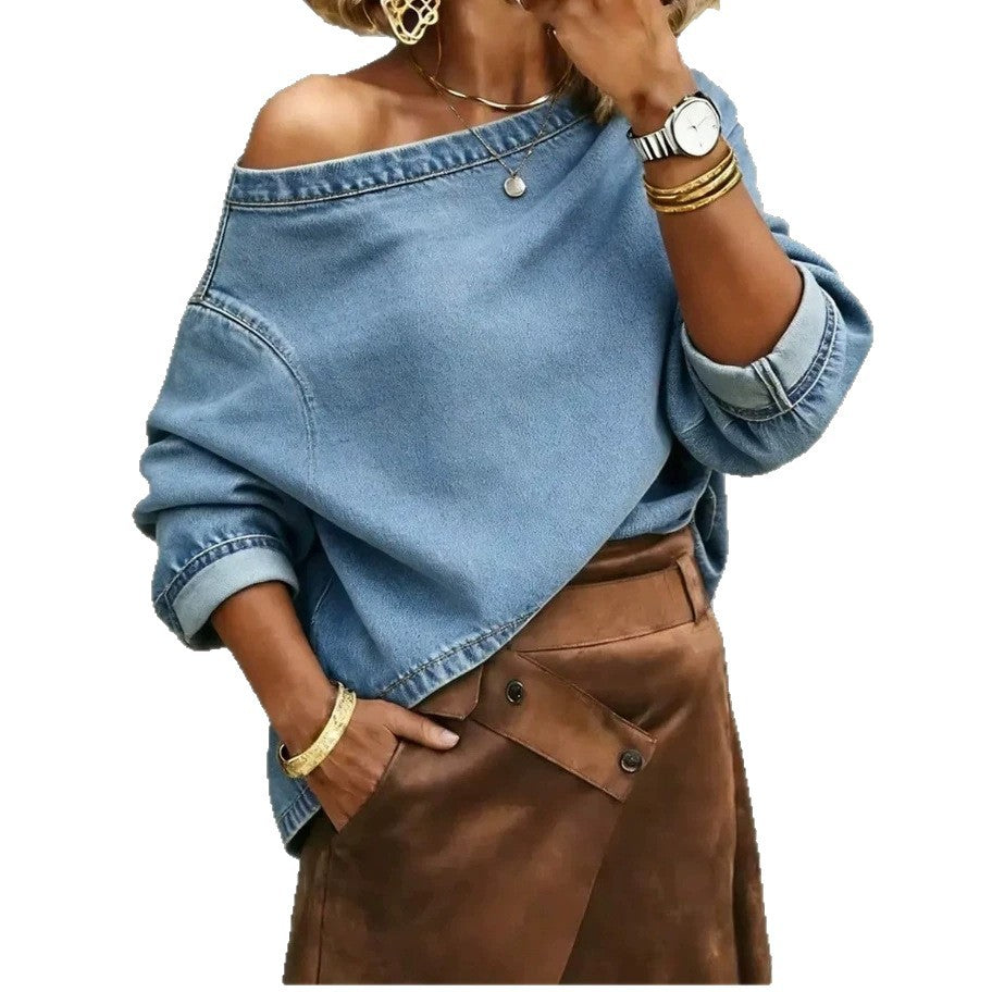 Women's Long-Sleeve Denim Shirt - Casual and Versatile