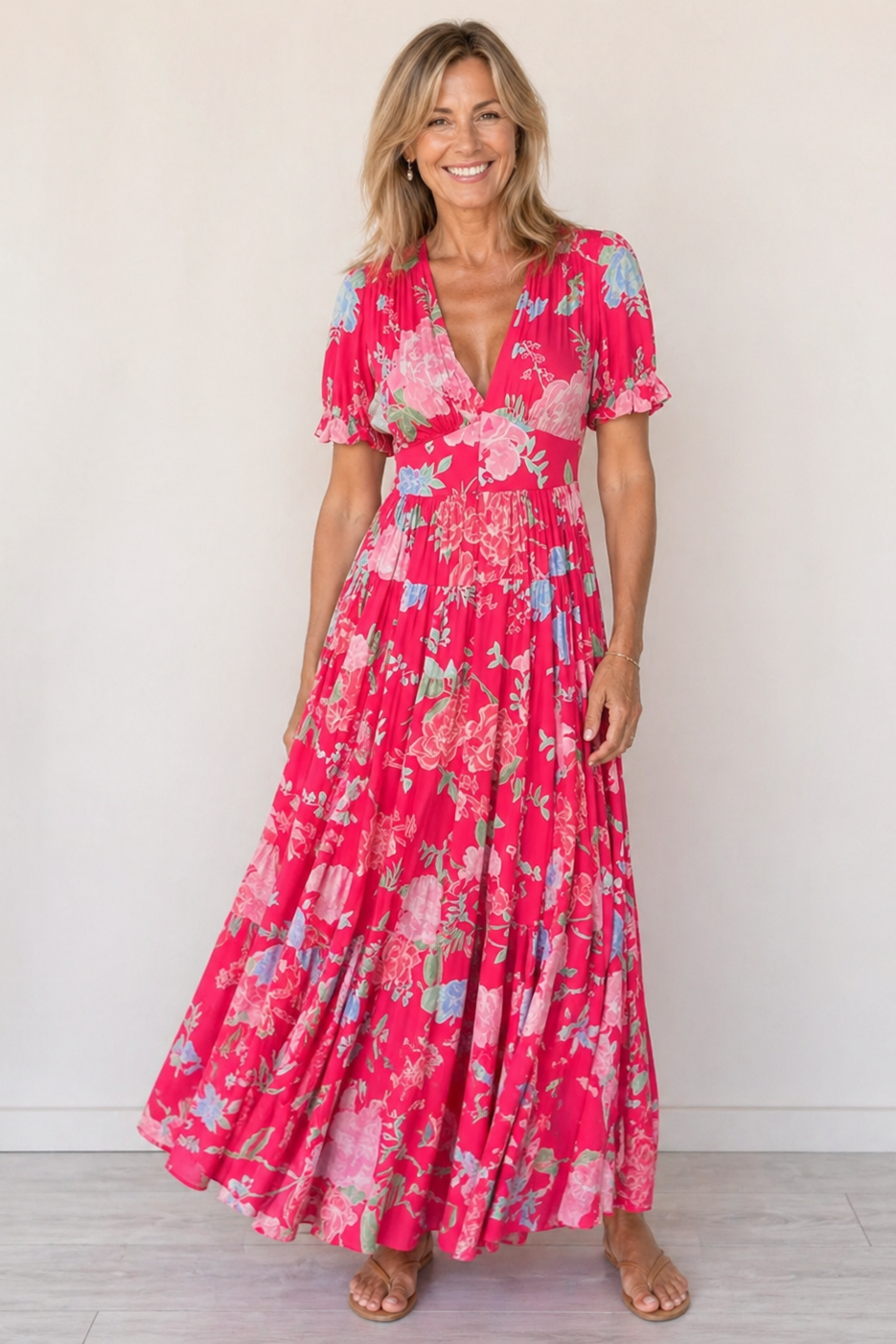 Women's V Neck Maxi Dress – Flowy Elegant Summer Dress
