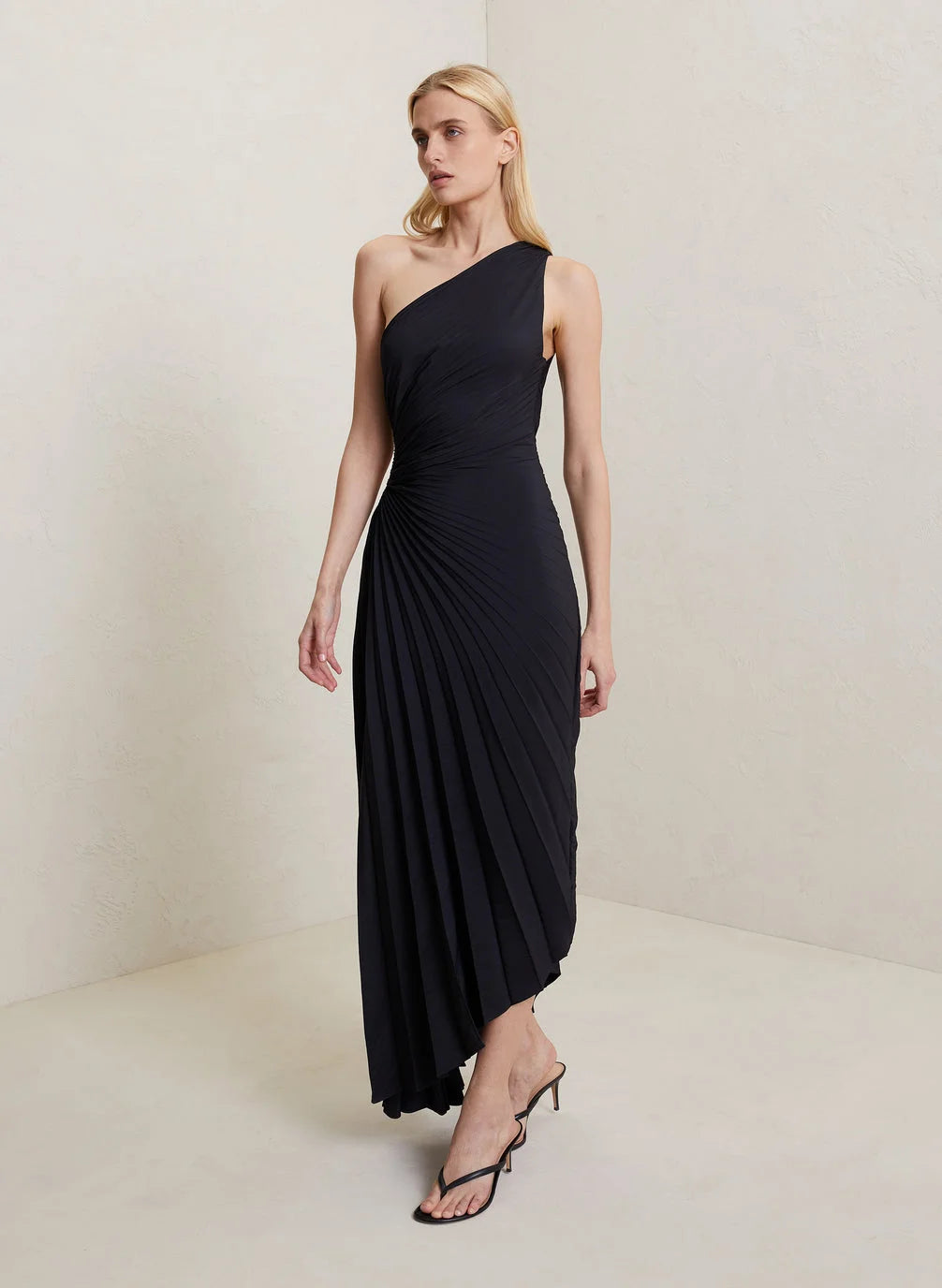 Women's One Shoulder Pleated Maxi Dress - Elegant Occasion Dress