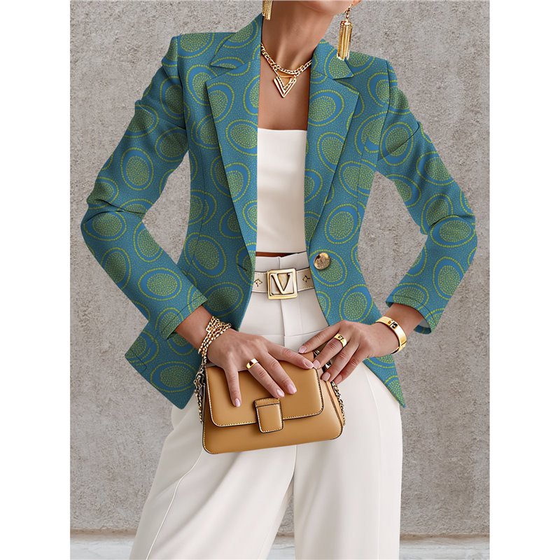 Women’s Navy Blue & White Polka Dot Blazer – Chic Elegant Casual Style
