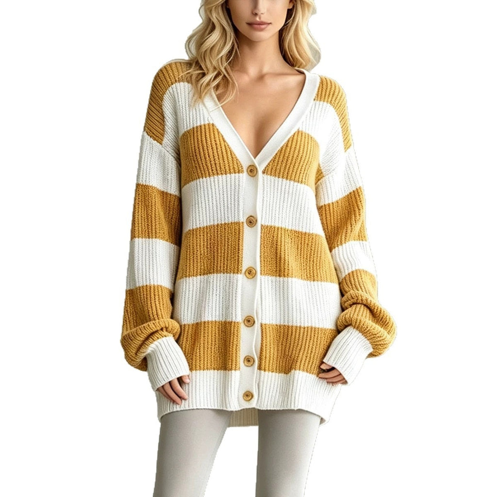 Striped Knit Cardigan Coat - Soft and Comfortable