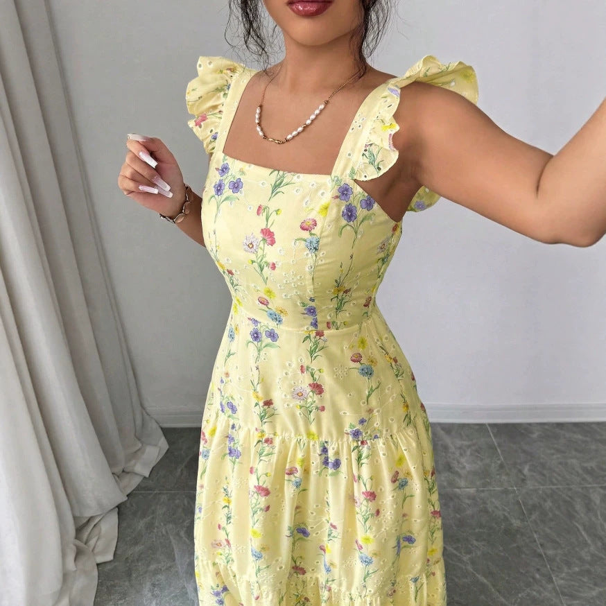 Women's Floral Spaghetti-Strap Dress – Feminine French-Inspired Summer Style
