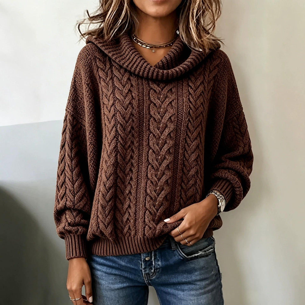 Retro Cable-Knit Turtleneck Sweater - Soft and Cozy
