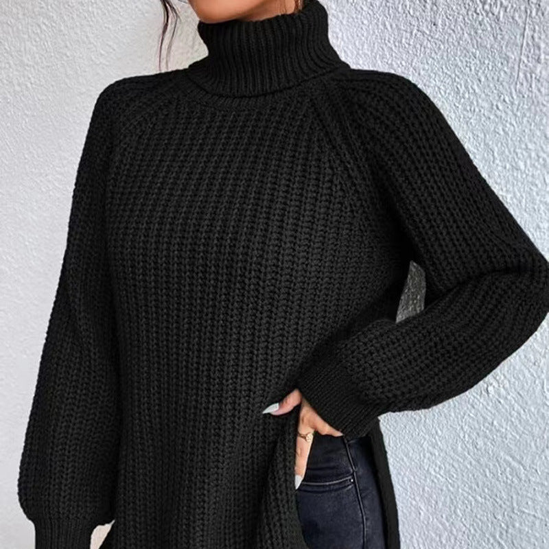 Women’s High-Neck Knit Sweater – Soft Mid-Length Layer