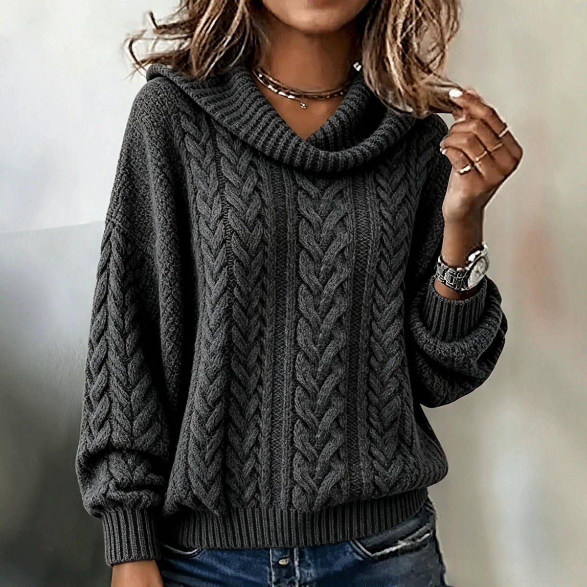 Retro Cable-Knit Turtleneck Sweater - Soft and Cozy