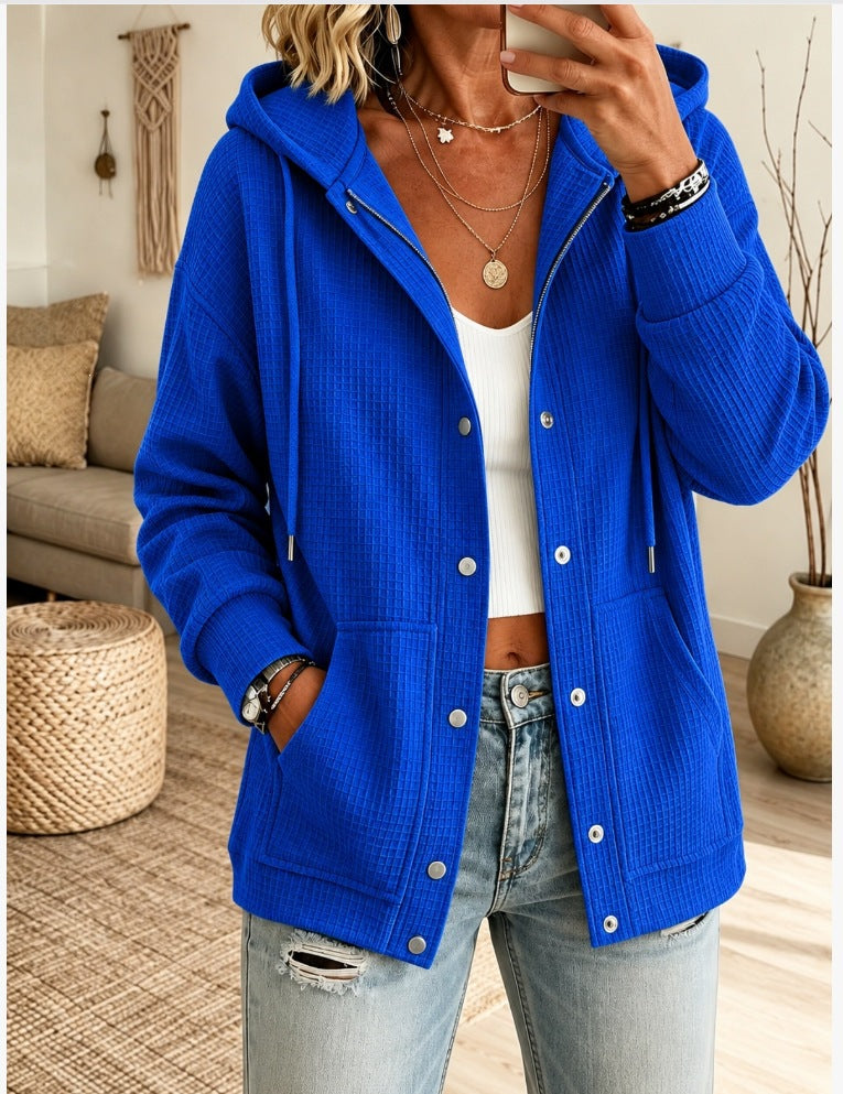 Hooded Drawstring Cardigan Top - Casual and Cozy