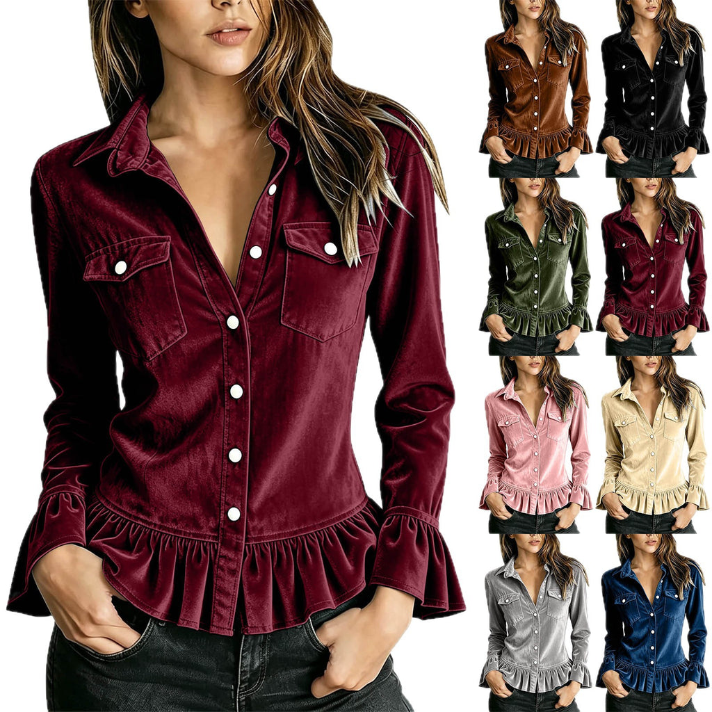 Lapel-Collar Flared-Sleeve Top - Polished and Easy