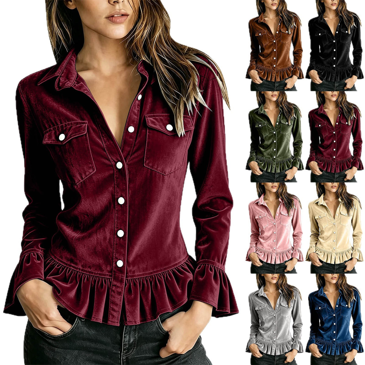 Lapel-Collar Flared-Sleeve Top - Polished and Easy