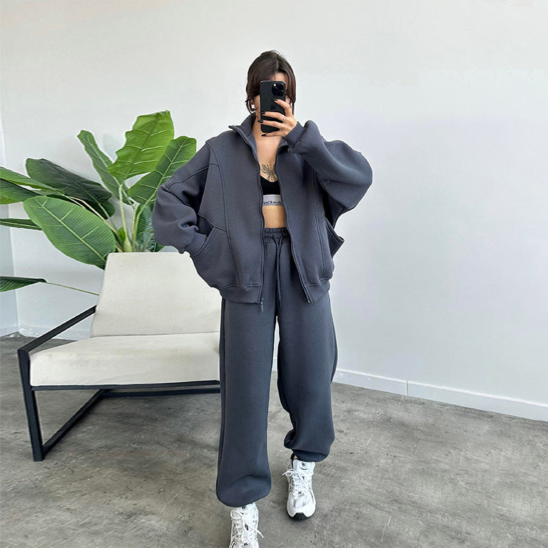 Women’s Sports Tracksuit Set – Zipper Cardigan and Drawstring Jogger