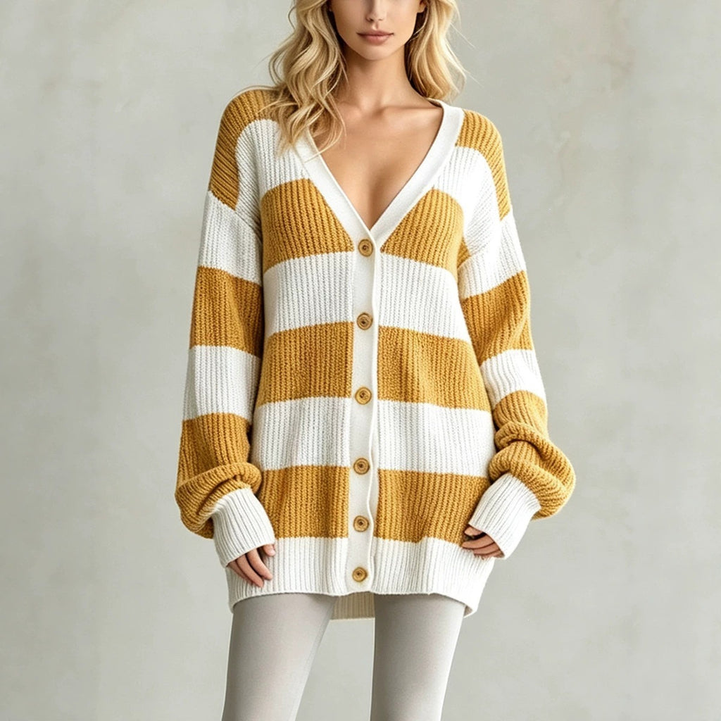 Striped Knit Cardigan Coat - Soft and Comfortable
