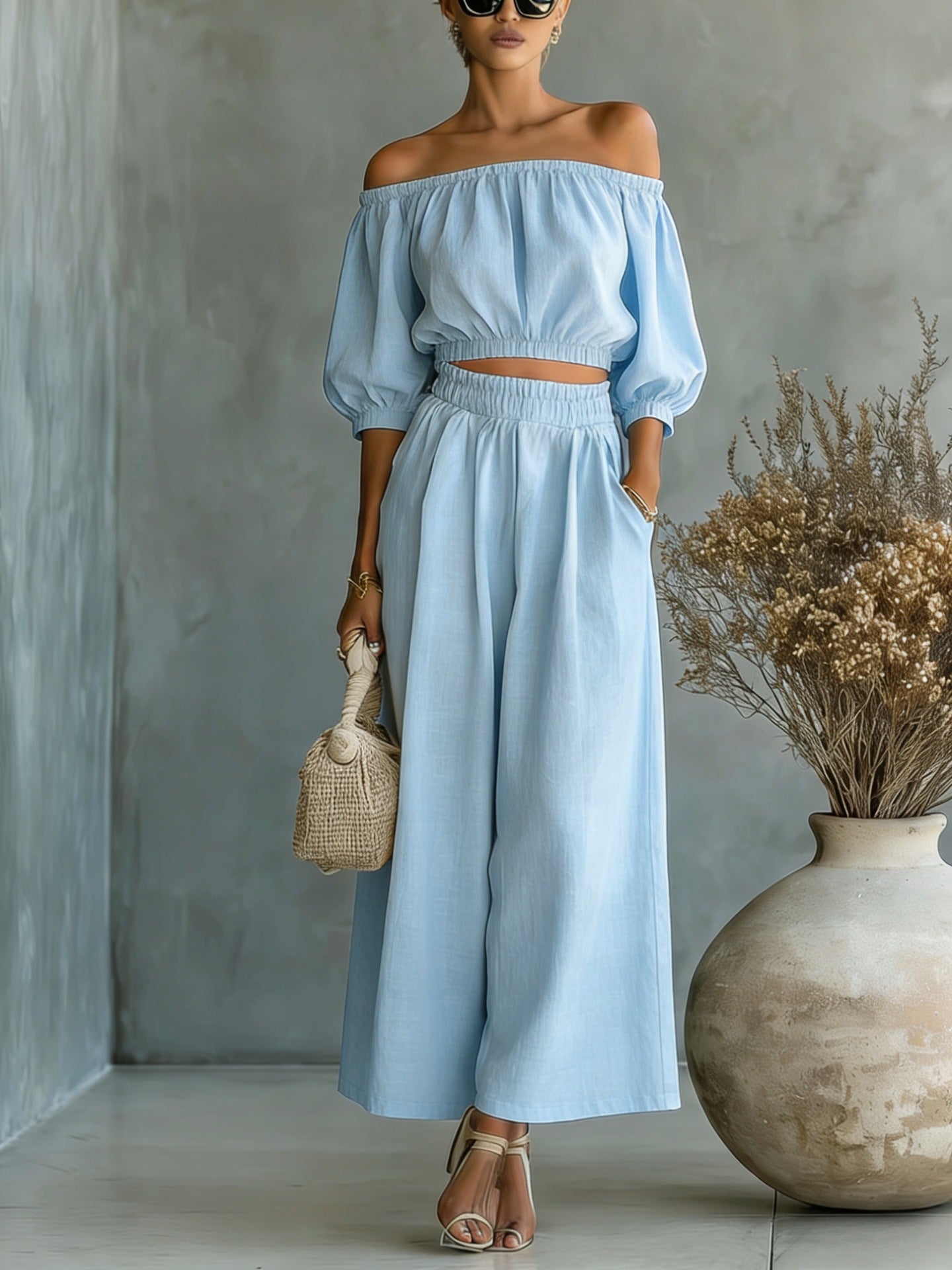 Women’s Patchwork Two-Piece Set – Long Sleeve Top &amp; Ankle-Length Pants Set