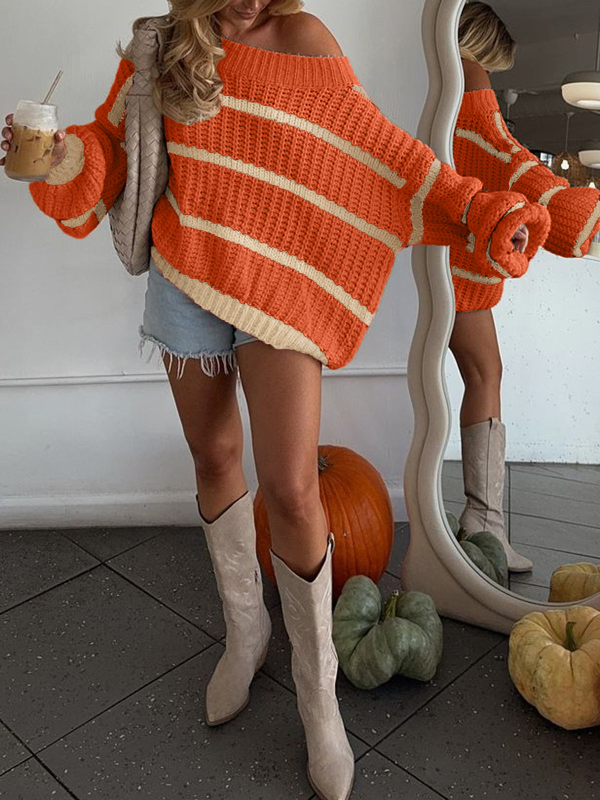 Off-Shoulder Color-Block Top - Festive and Casual