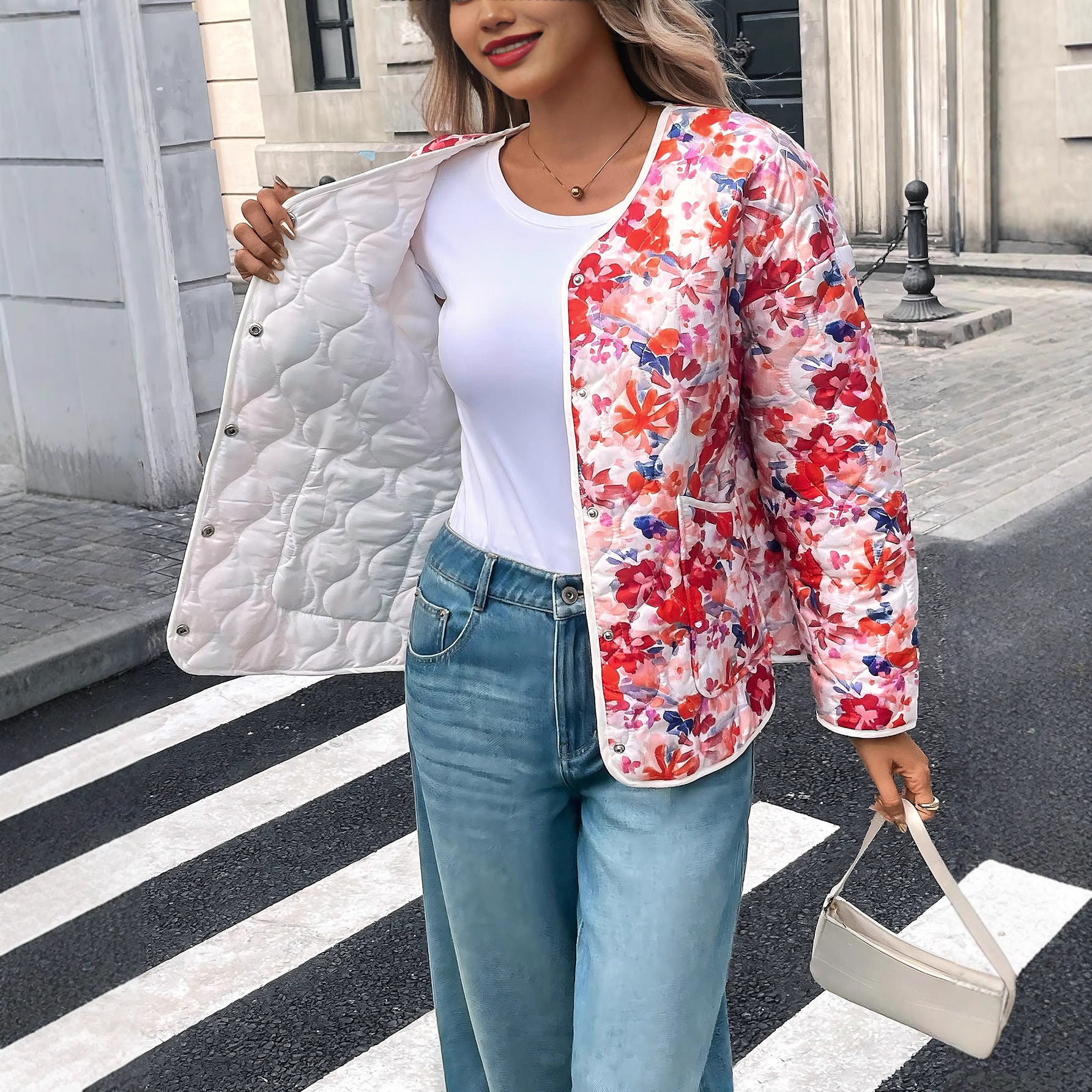 Women's Printed Button Front Pocket Blouse - Relaxed Long Sleeve Top