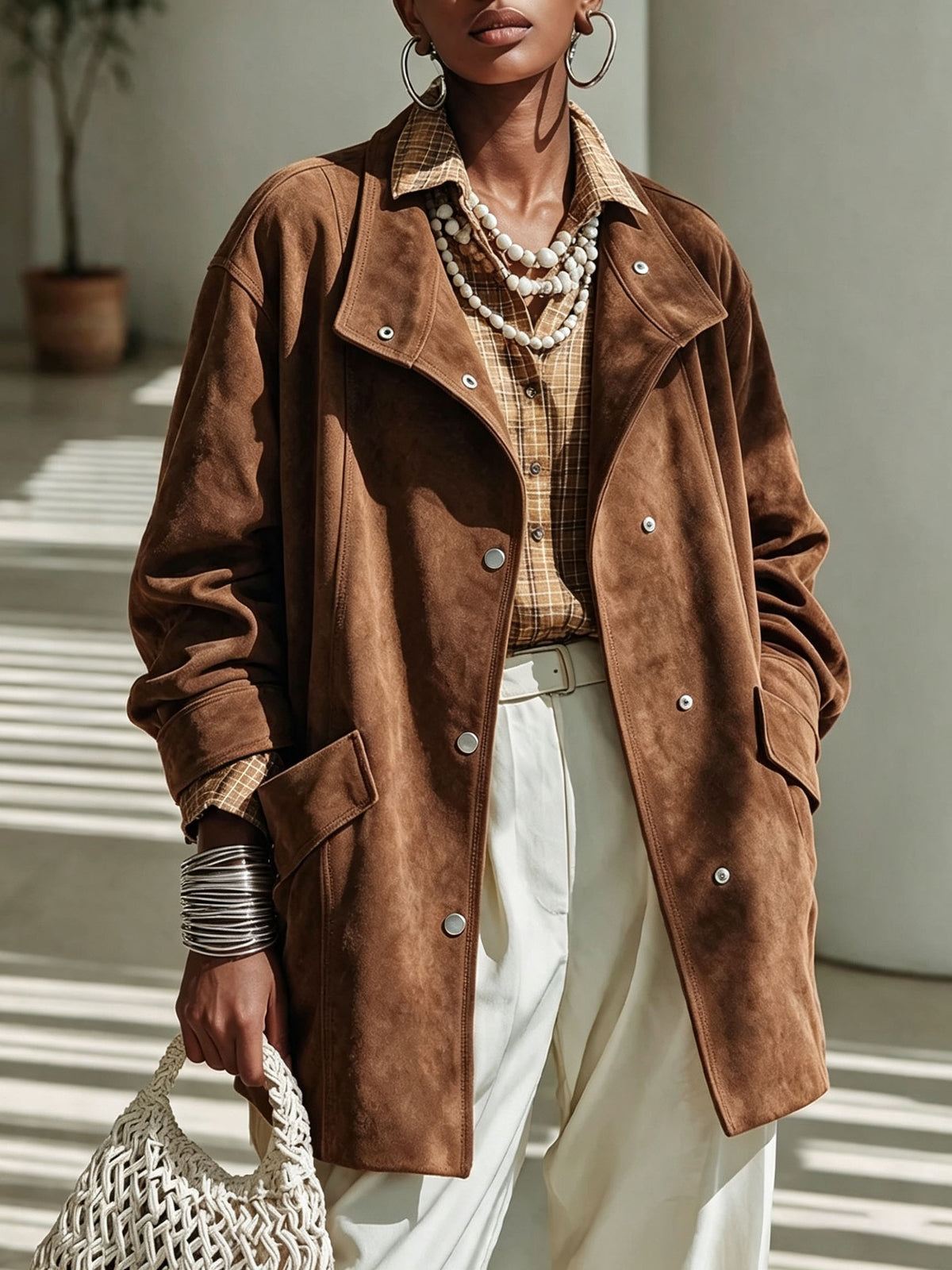 Mandarin-Collar Mid-Length Coat - Elegant and Warm