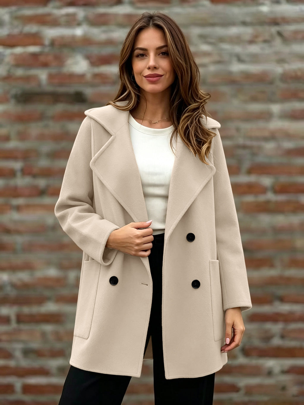 Women’s Double-Breasted Wool Coat – Loose Fit Warm Winter Style