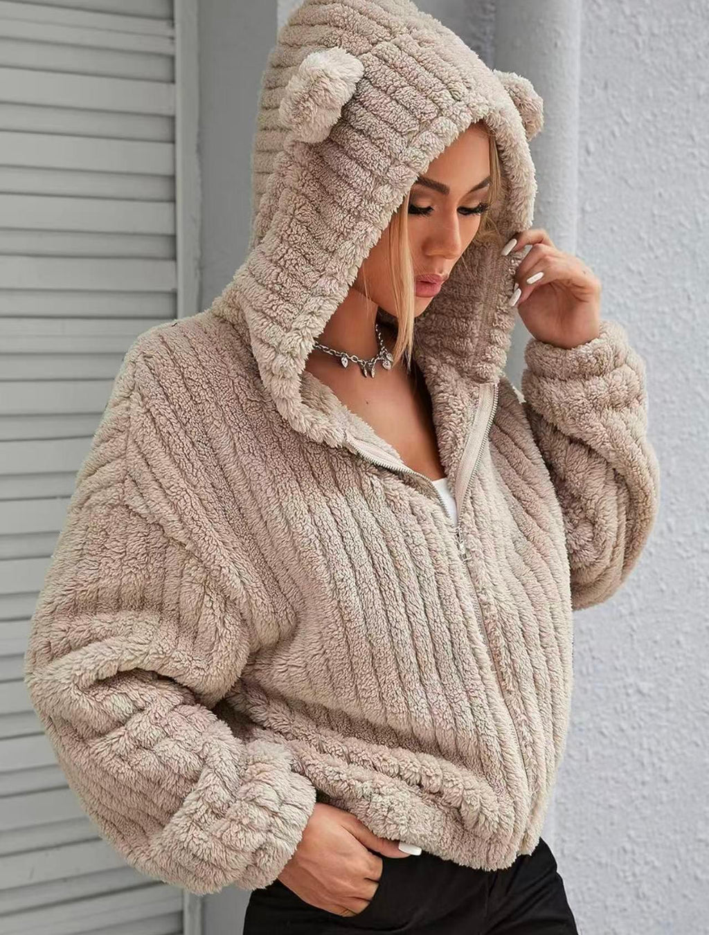 Plush Zip Cardigan Jacket - Warm and Playful
