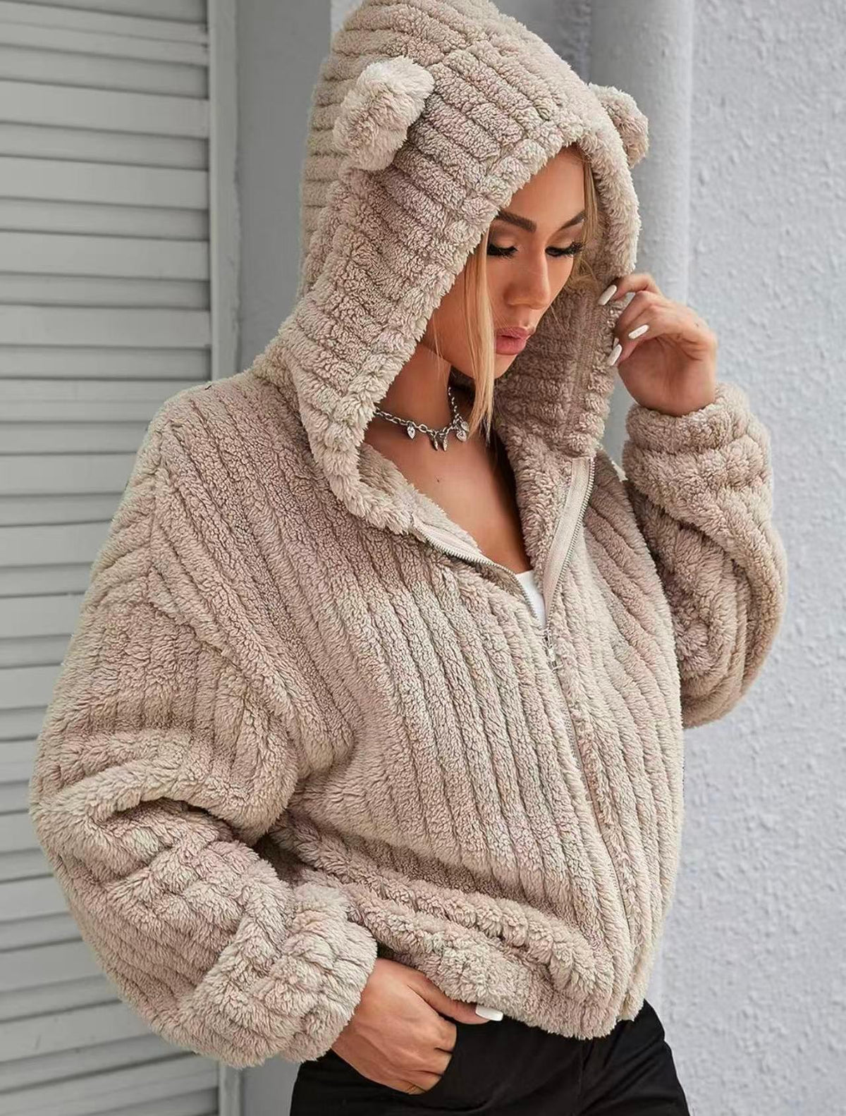 Plush Zip Cardigan Jacket - Warm and Playful