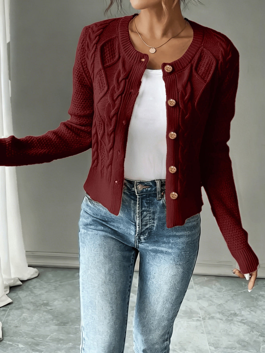 Cable-Knit Button Cardigan - Elegant and Cozy