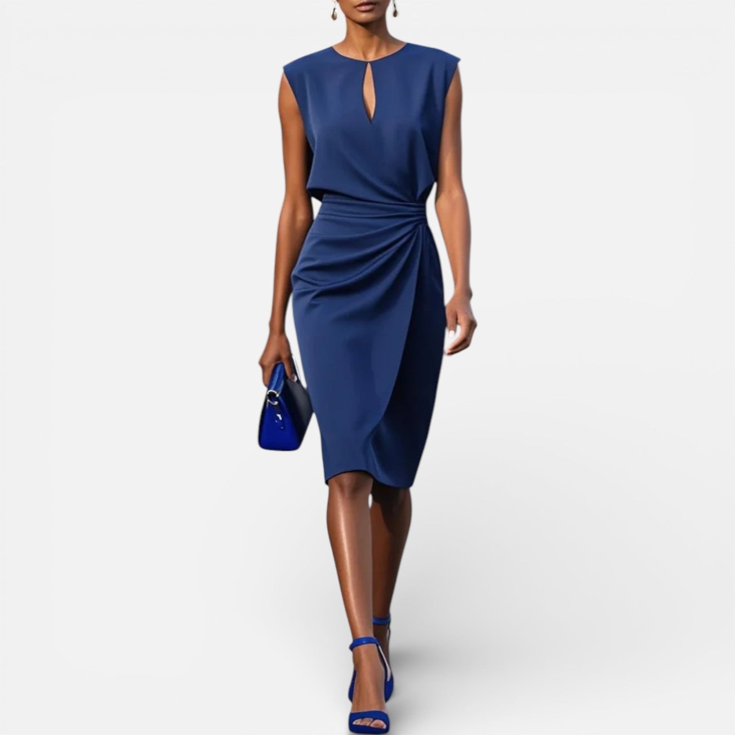 Women’s Classic Ruched Sheath Dress – Elegant Cap Sleeve Formal Dress