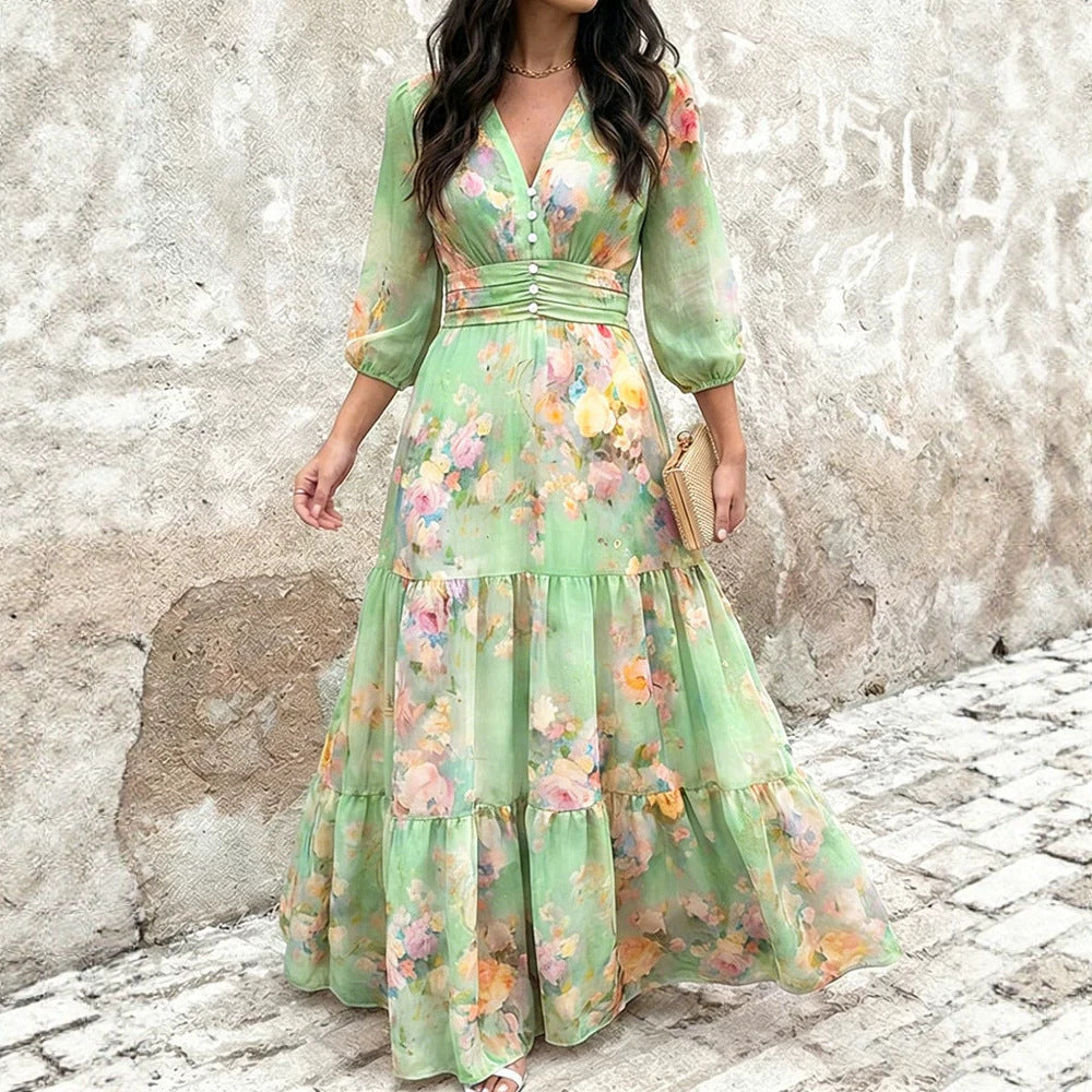Women's Layered Ruffled Midi Dress – Elegant Feminine Occasion Style