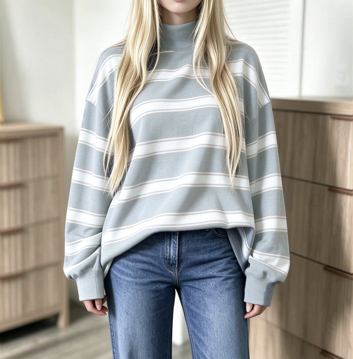 Women’s Striped Print Sweatshirt – Casual Fall Layer