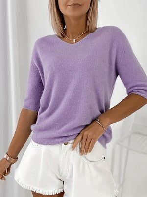 Women's Lightweight V-Neck Knit Sweater - Relaxed Soft Top